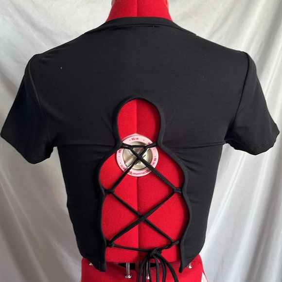 Ambiance Crop T-Shirt with Open Tie Back MM351 - Picture 3 of 5